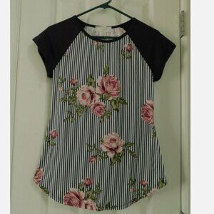 NO COMMENT Juniors Medium Cap Sleeve Raglan Pullover Stripe Floral Juniors M